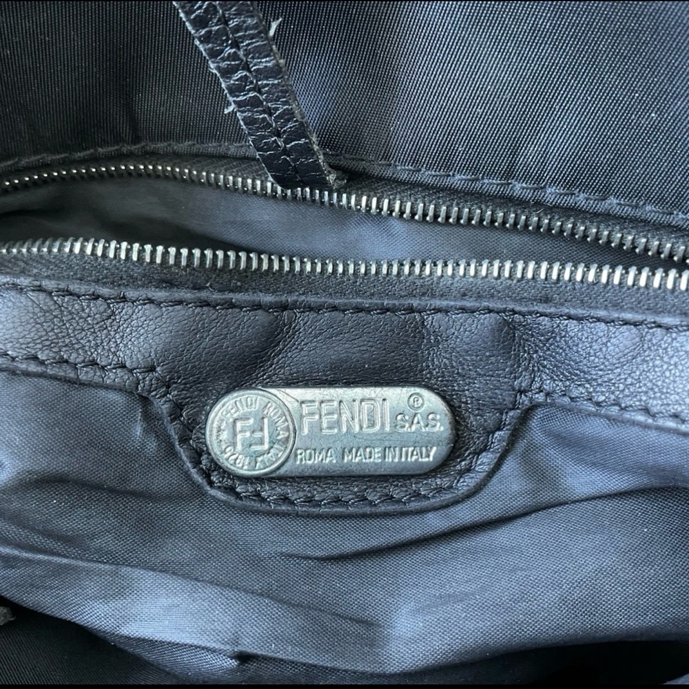 FENDI Shoulder Bag Black Tote Bag Nylon Leather Logo Ties - Picture 8 of 14
